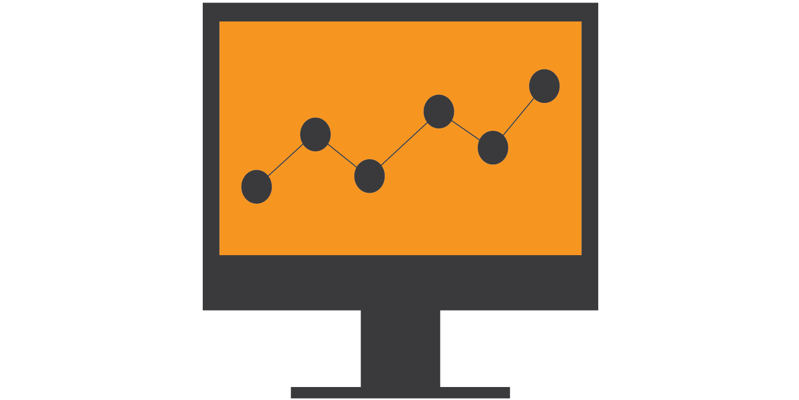 Graphic of a computer showing a chart that is increasing