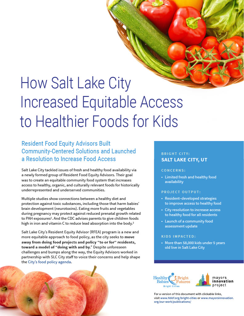 Cover of Mayors Innovation Project Report, "How Salt Lake City Increased Equitable Access to Healthier Food"