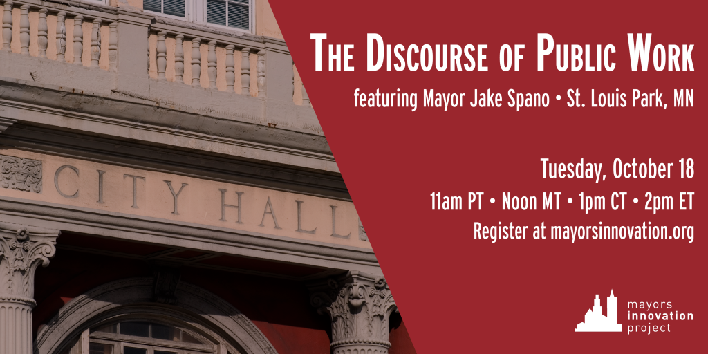 A graphic promoting the webinar, "The Discourse of Public Work"