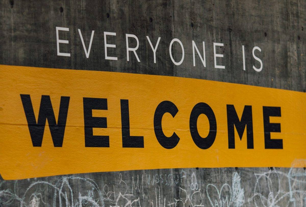 Chalkboard with the words "Everyone is Welcome"