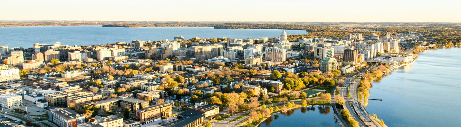 An aerial image of Madison, WI