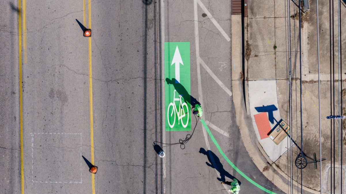 Road with a painted bike lane