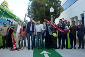 Photo of the Robertson Bus and Bike Lane Project ribbon cutting courtesy of the City of Culver City, CA
